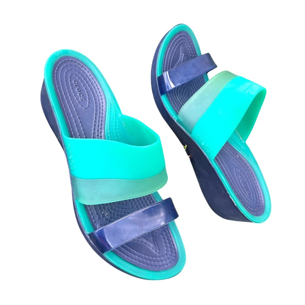 Crocs Colorblock Wedge Sandals Women's Size 9 Blue Shoes
